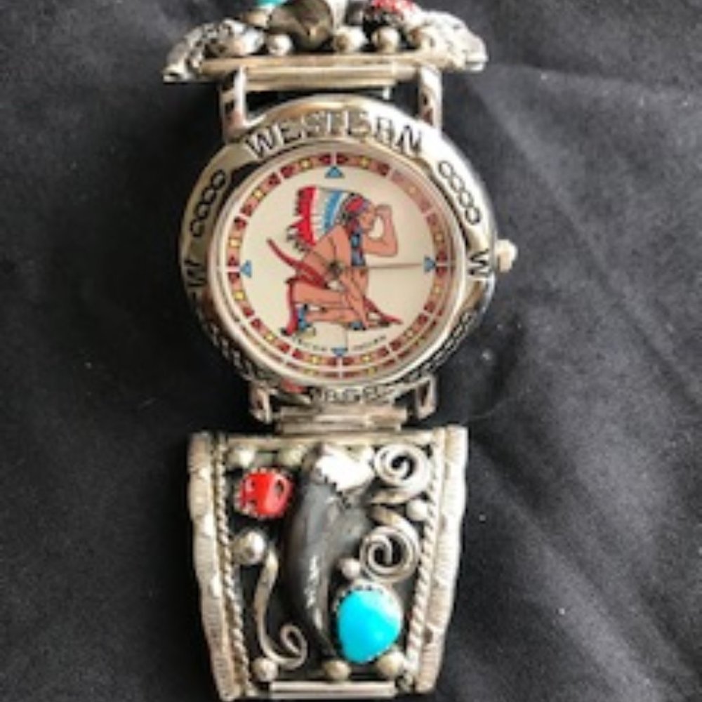 NAVAJO STERING A. HANE WATCH BAND WITH WATCH